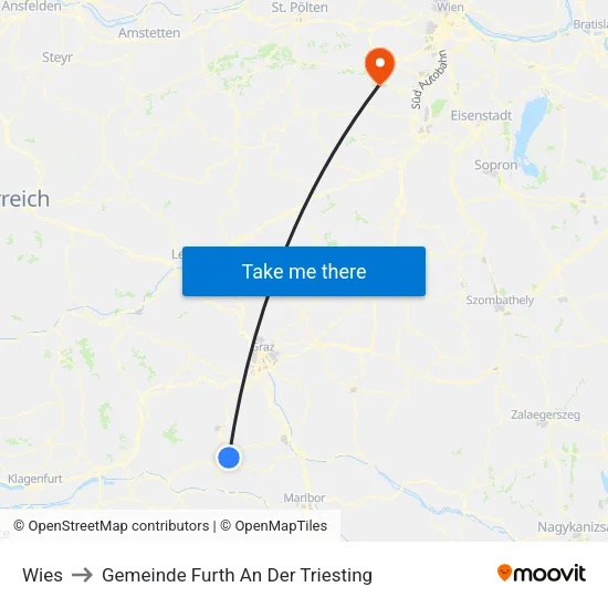 Wies to Gemeinde Furth An Der Triesting map