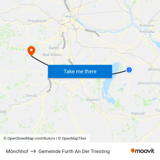 Mönchhof to Gemeinde Furth An Der Triesting map