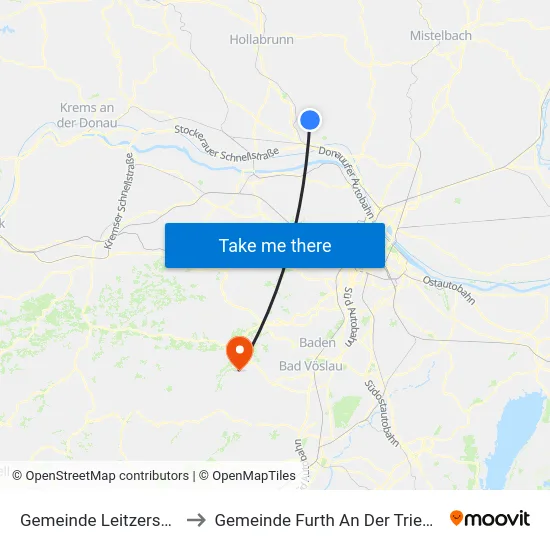 Gemeinde Leitzersdorf to Gemeinde Furth An Der Triesting map