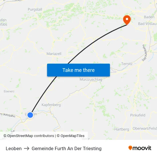 Leoben to Gemeinde Furth An Der Triesting map