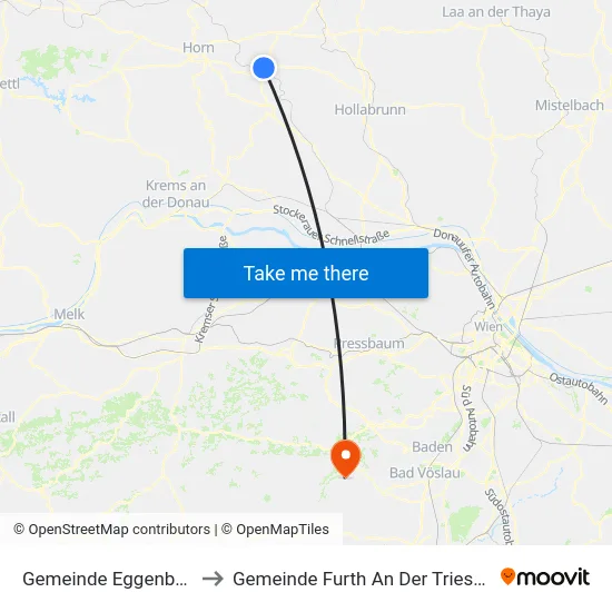 Gemeinde Eggenburg to Gemeinde Furth An Der Triesting map