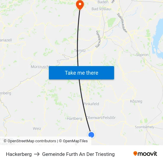 Hackerberg to Gemeinde Furth An Der Triesting map