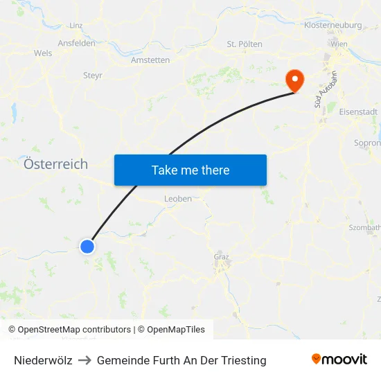 Niederwölz to Gemeinde Furth An Der Triesting map