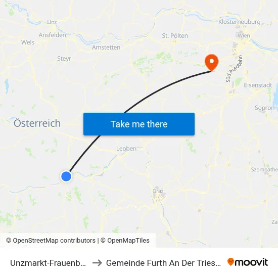 Unzmarkt-Frauenburg to Gemeinde Furth An Der Triesting map