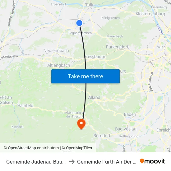 Gemeinde Judenau-Baumgarten to Gemeinde Furth An Der Triesting map