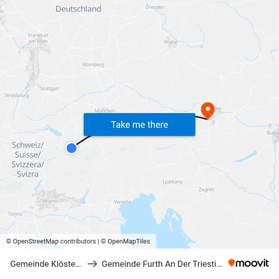 Gemeinde Klösterle to Gemeinde Furth An Der Triesting map