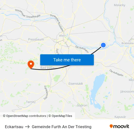 Eckartsau to Gemeinde Furth An Der Triesting map