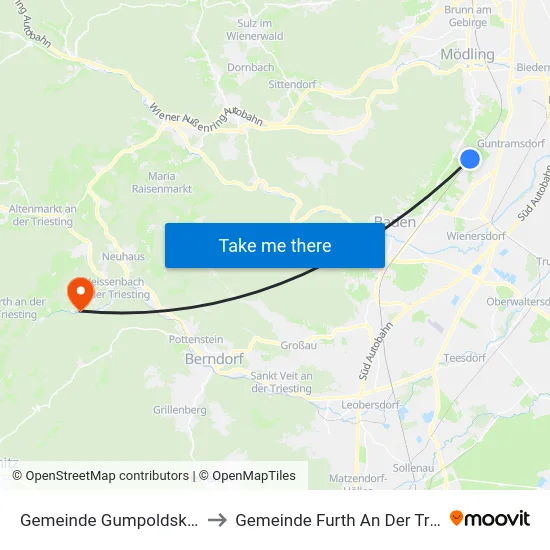 Gemeinde Gumpoldskirchen to Gemeinde Furth An Der Triesting map