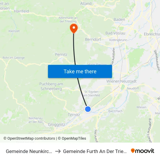 Gemeinde Neunkirchen to Gemeinde Furth An Der Triesting map