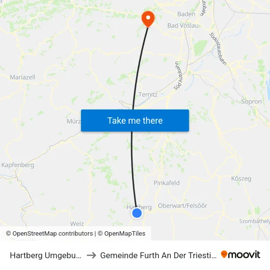 Hartberg Umgebung to Gemeinde Furth An Der Triesting map