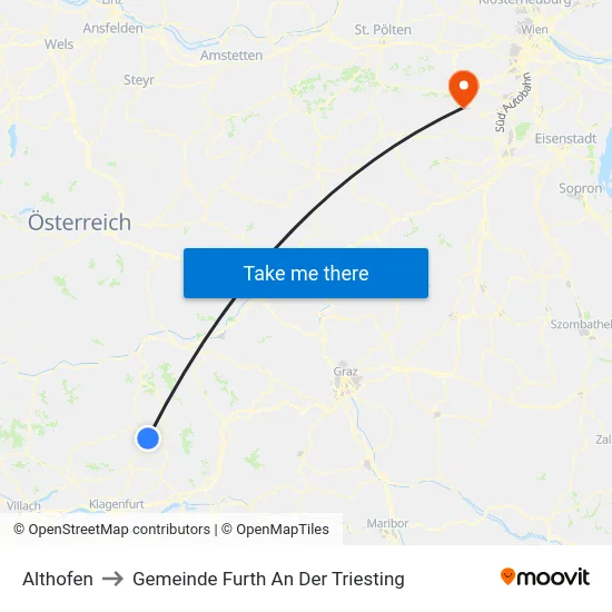Althofen to Gemeinde Furth An Der Triesting map