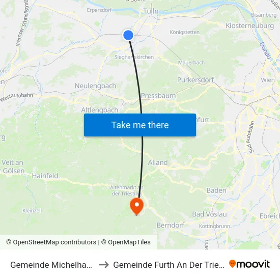 Gemeinde Michelhausen to Gemeinde Furth An Der Triesting map