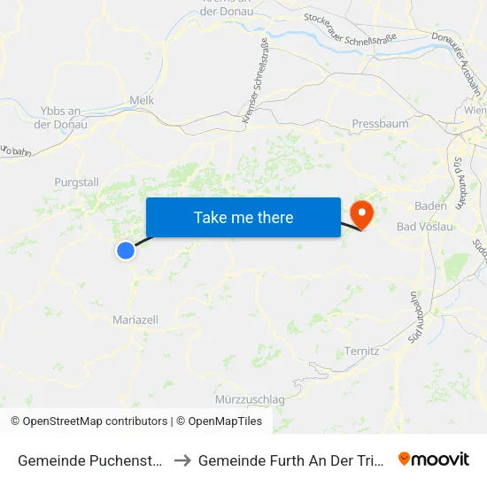 Gemeinde Puchenstuben to Gemeinde Furth An Der Triesting map