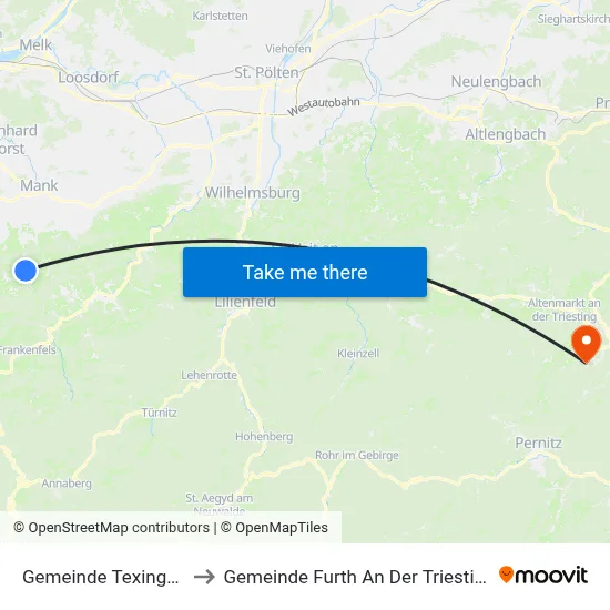 Gemeinde Texingtal to Gemeinde Furth An Der Triesting map