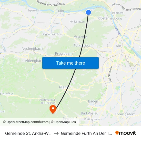 Gemeinde St. Andrä-Wördern to Gemeinde Furth An Der Triesting map