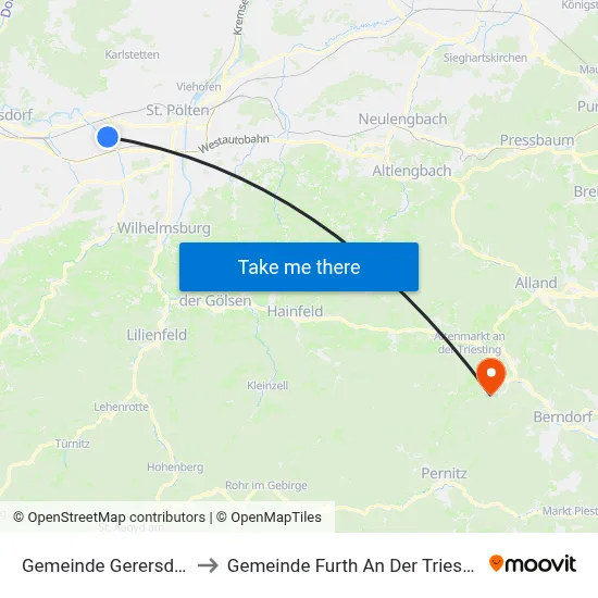 Gemeinde Gerersdorf to Gemeinde Furth An Der Triesting map