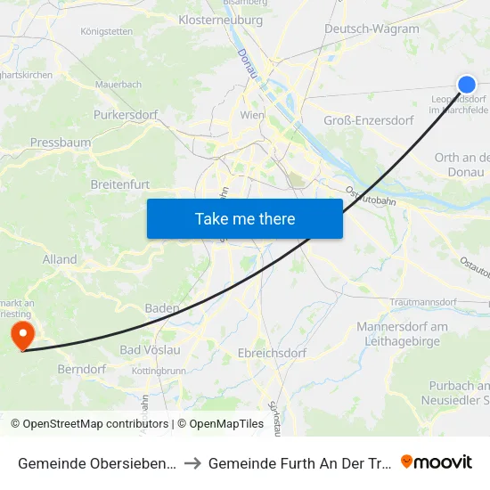Gemeinde Obersiebenbrunn to Gemeinde Furth An Der Triesting map