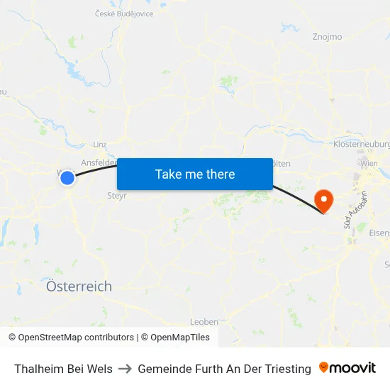 Thalheim Bei Wels to Gemeinde Furth An Der Triesting map