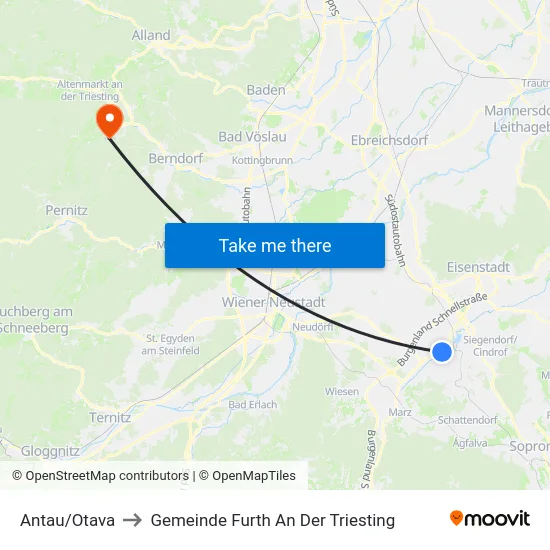 Antau/Otava to Gemeinde Furth An Der Triesting map
