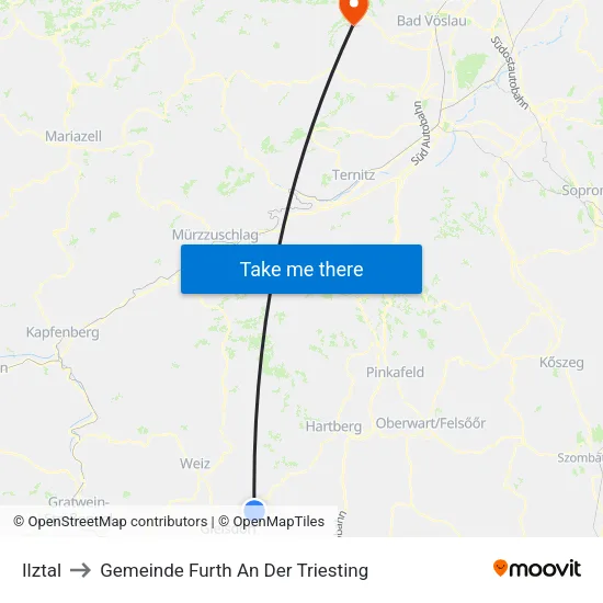 Ilztal to Gemeinde Furth An Der Triesting map