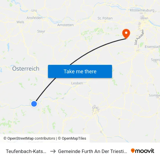 Teufenbach-Katsch to Gemeinde Furth An Der Triesting map
