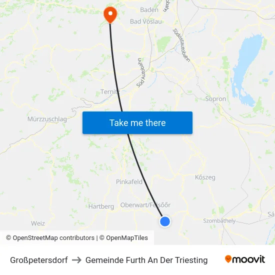 Großpetersdorf to Gemeinde Furth An Der Triesting map