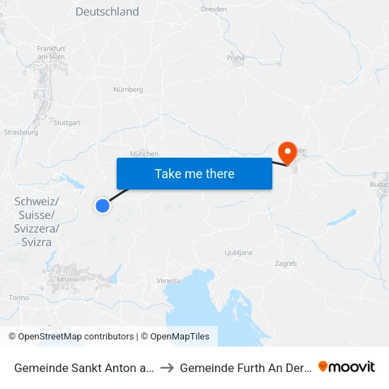 Gemeinde Sankt Anton am Arlberg to Gemeinde Furth An Der Triesting map