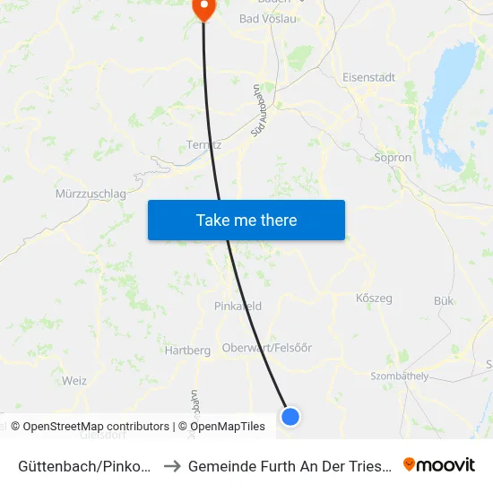 Güttenbach/Pinkovac to Gemeinde Furth An Der Triesting map