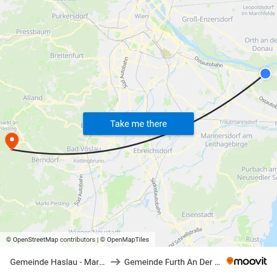 Gemeinde Haslau - Maria Ellend to Gemeinde Furth An Der Triesting map