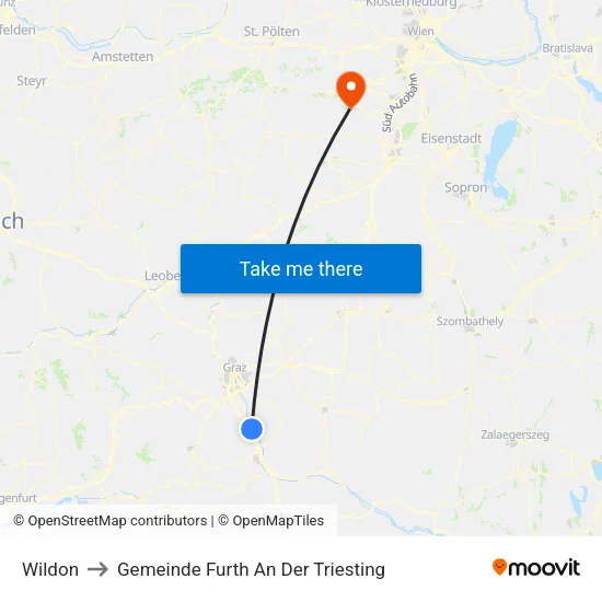 Wildon to Gemeinde Furth An Der Triesting map