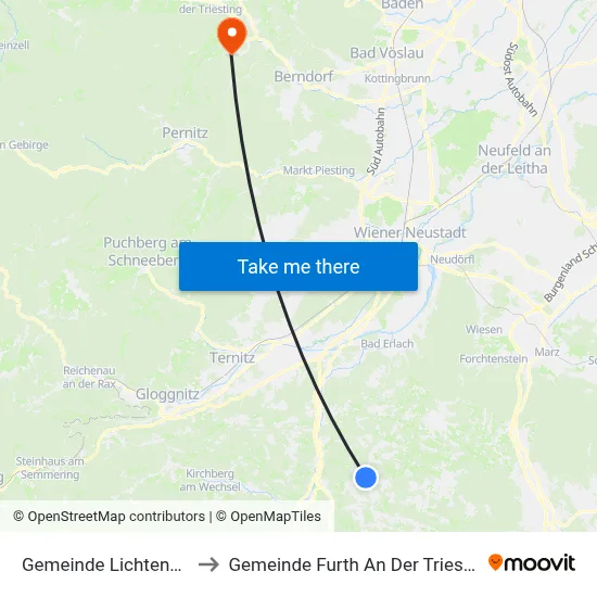 Gemeinde Lichtenegg to Gemeinde Furth An Der Triesting map