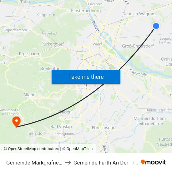 Gemeinde Markgrafneusiedl to Gemeinde Furth An Der Triesting map