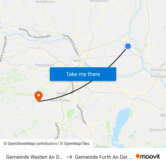 Gemeinde Weiden An Der March to Gemeinde Furth An Der Triesting map