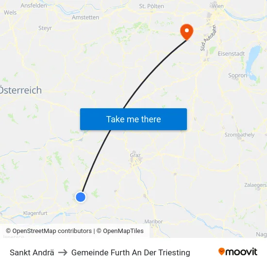Sankt Andrä to Gemeinde Furth An Der Triesting map