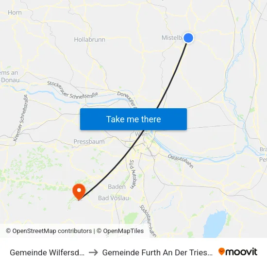 Gemeinde Wilfersdorf to Gemeinde Furth An Der Triesting map