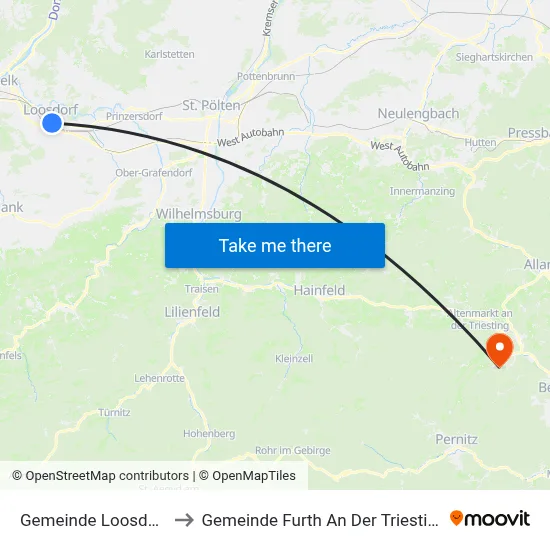 Gemeinde Loosdorf to Gemeinde Furth An Der Triesting map