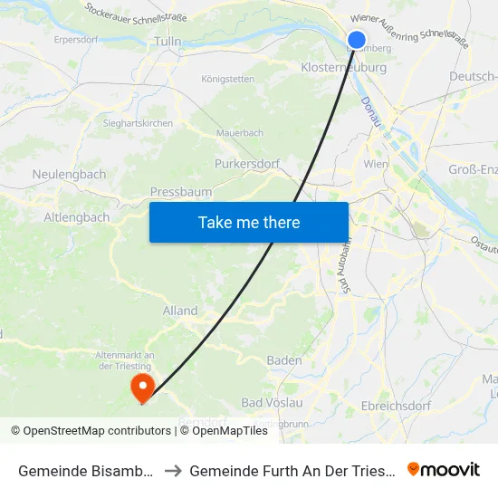 Gemeinde Bisamberg to Gemeinde Furth An Der Triesting map