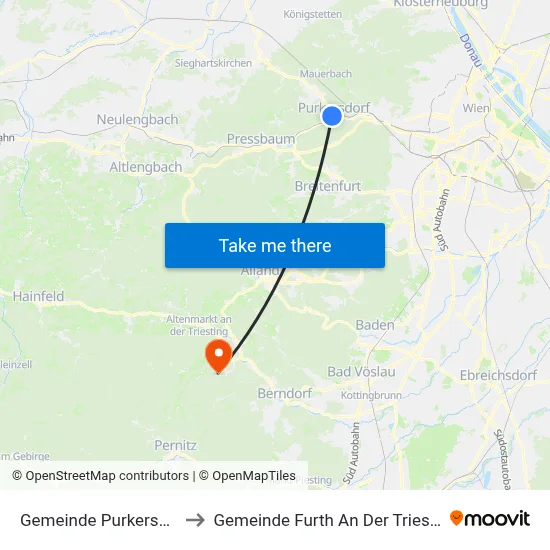 Gemeinde Purkersdorf to Gemeinde Furth An Der Triesting map