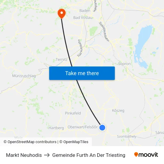 Markt Neuhodis to Gemeinde Furth An Der Triesting map