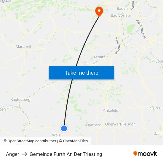 Anger to Gemeinde Furth An Der Triesting map