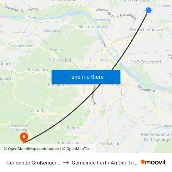 Gemeinde Großengersdorf to Gemeinde Furth An Der Triesting map