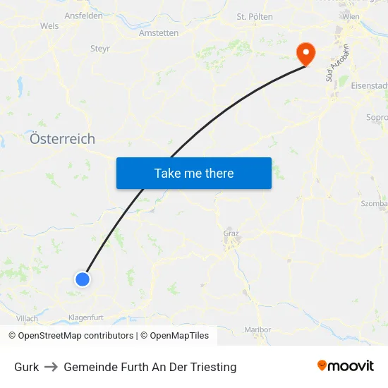 Gurk to Gemeinde Furth An Der Triesting map