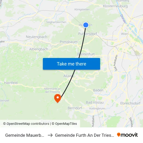 Gemeinde Mauerbach to Gemeinde Furth An Der Triesting map