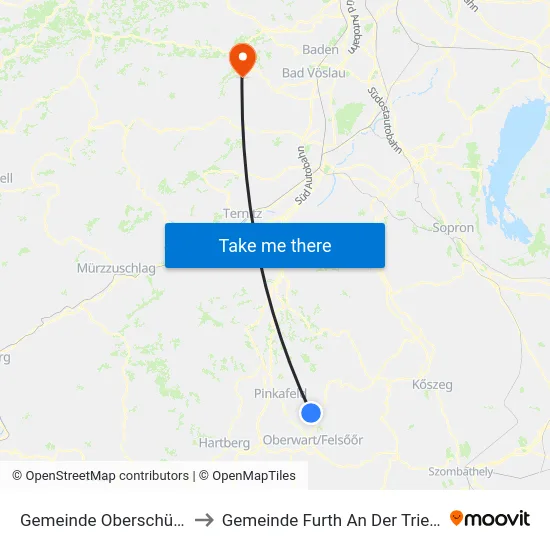Gemeinde Oberschützen to Gemeinde Furth An Der Triesting map