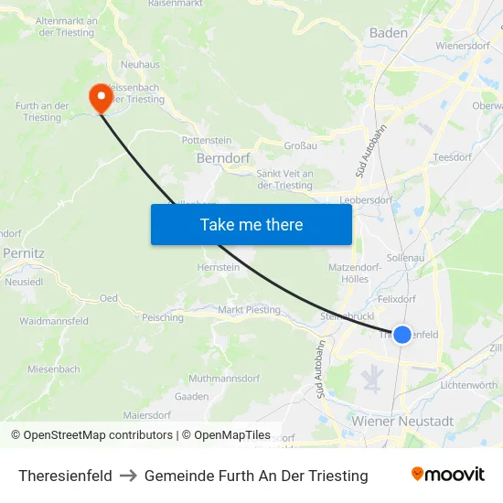 Theresienfeld to Gemeinde Furth An Der Triesting map