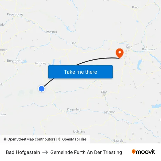 Bad Hofgastein to Gemeinde Furth An Der Triesting map