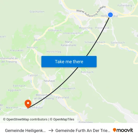 Gemeinde Heiligenkreuz to Gemeinde Furth An Der Triesting map