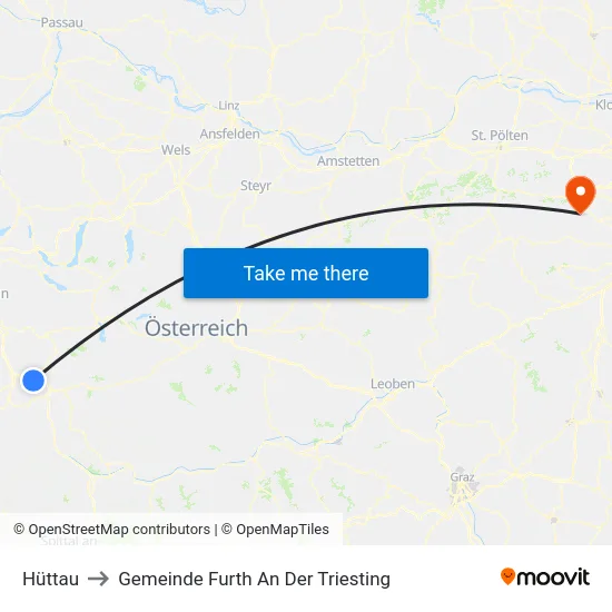 Hüttau to Gemeinde Furth An Der Triesting map