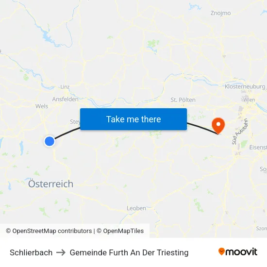 Schlierbach to Gemeinde Furth An Der Triesting map