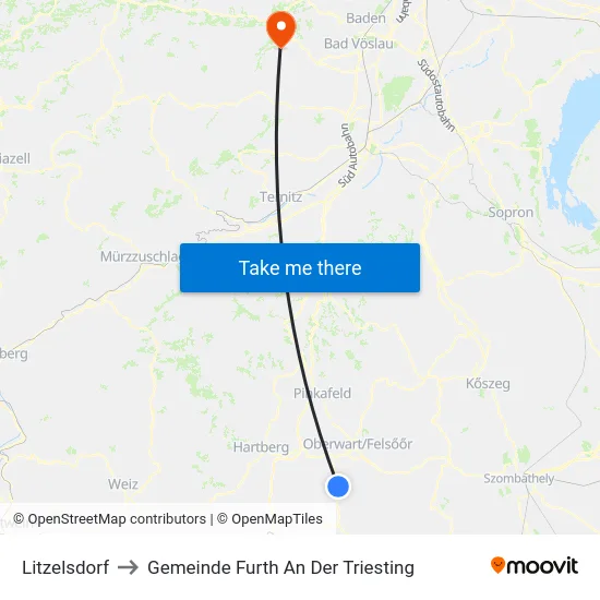 Litzelsdorf to Gemeinde Furth An Der Triesting map